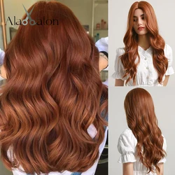 ALAN EATON Long Water Wave Wig Middle Part Red Brown Orange Copper Heat Resistant Synthetic Hair Wigs for Women African American