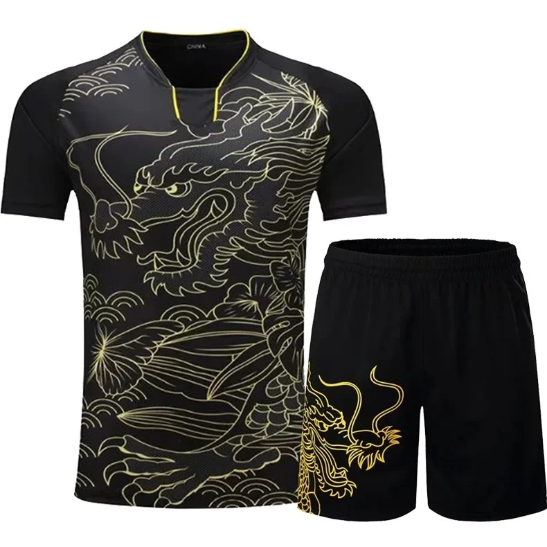 Summer Short Sleeve Table Tennis Uniform Set Men's Women's Quick Dry Sports Jersey Dragon Suit Competition Training Teamwear sport t shirt,badminton table tennis clothes set
