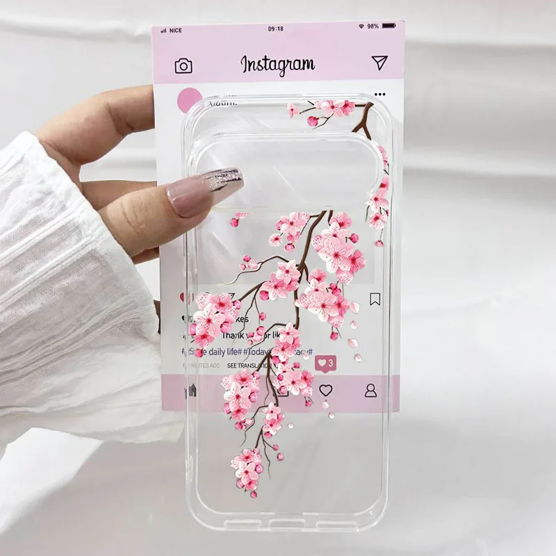 Pink Flower Soft TPU Clear Phone Case Cover