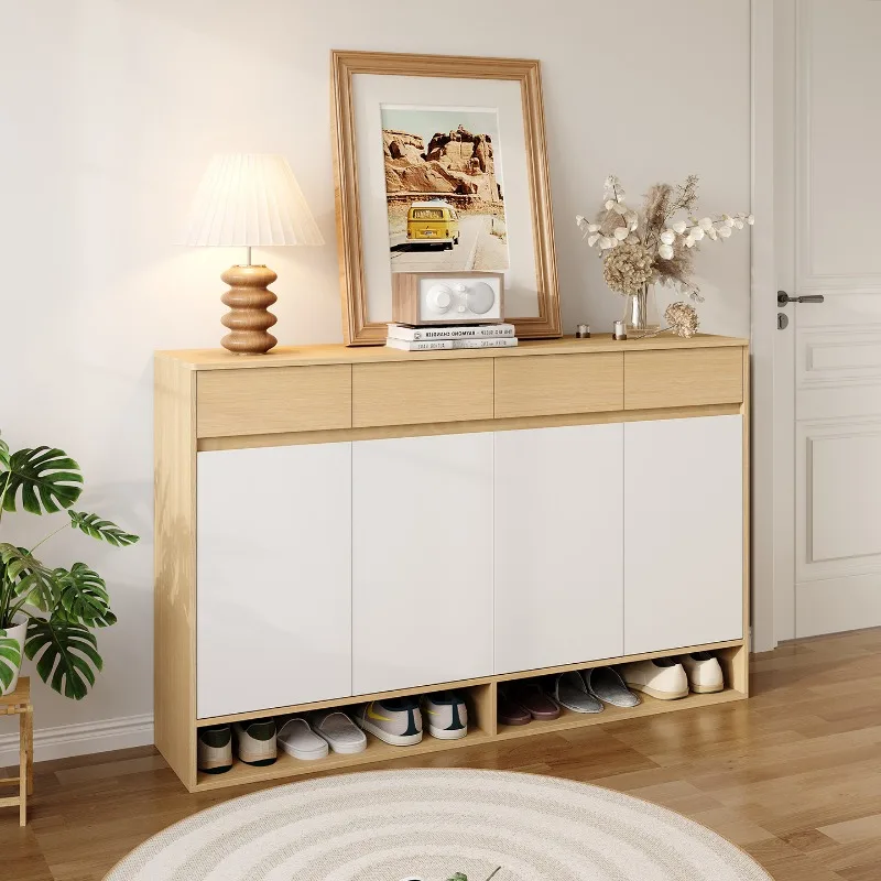 Modern Cream Style Shoe Cabinet Minimalist Entryway Storage Cupboard Home Furniture Organizer Design Elegant Aesthetic Decor