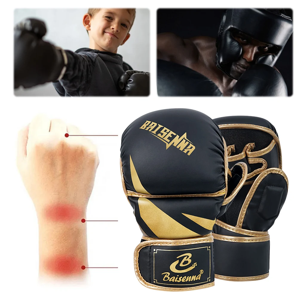 Adult/Children PU Leather Half Finger Boxing Gloves Thickened Heavy Punching Gloves Kickboxing Boxing Training Accessorie