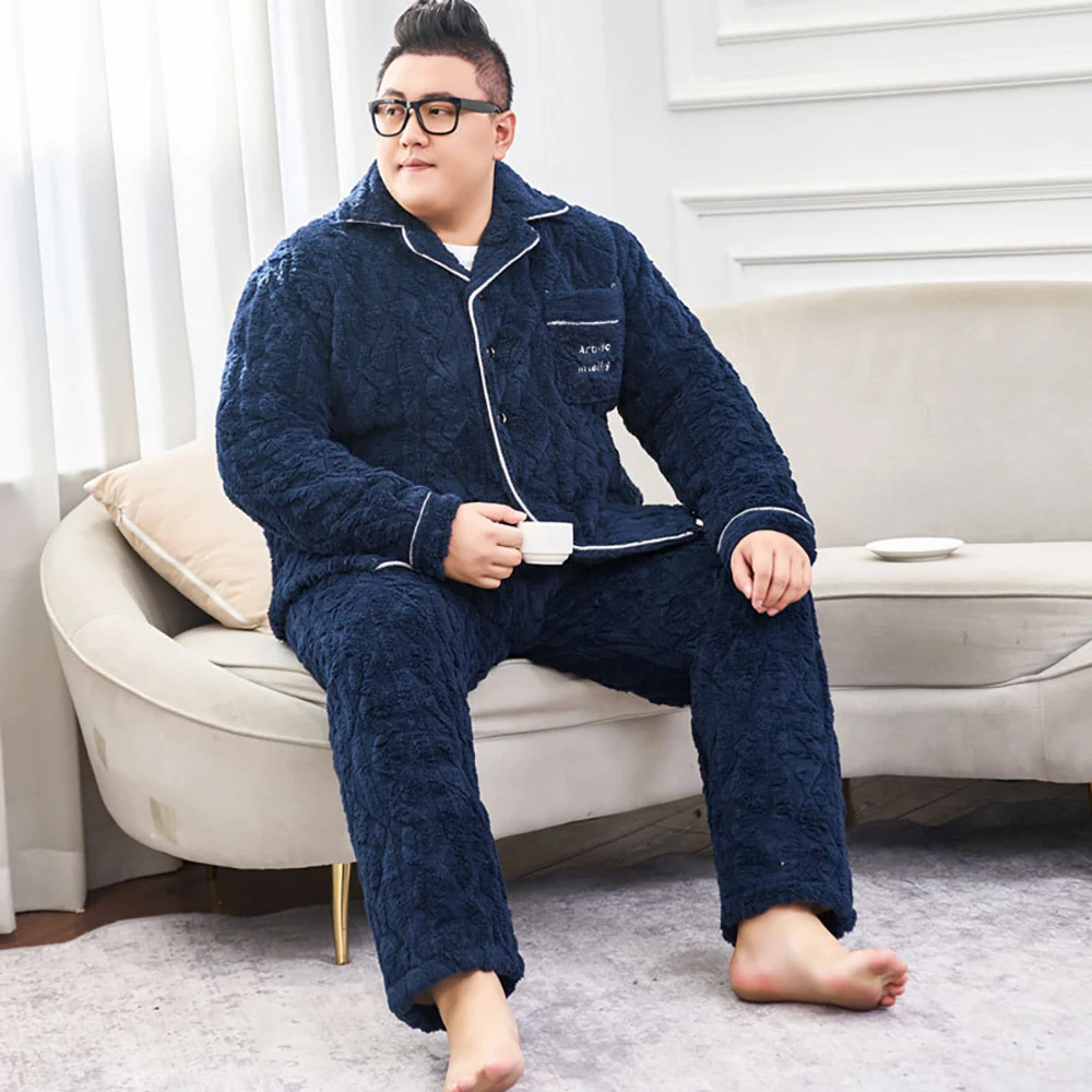 9XL Big Size Pajamas Set Winter Super Thicken Flannel Warm Sleepwear Simple Casual Plaid Men Pajama for Sleeping pijama hombre
