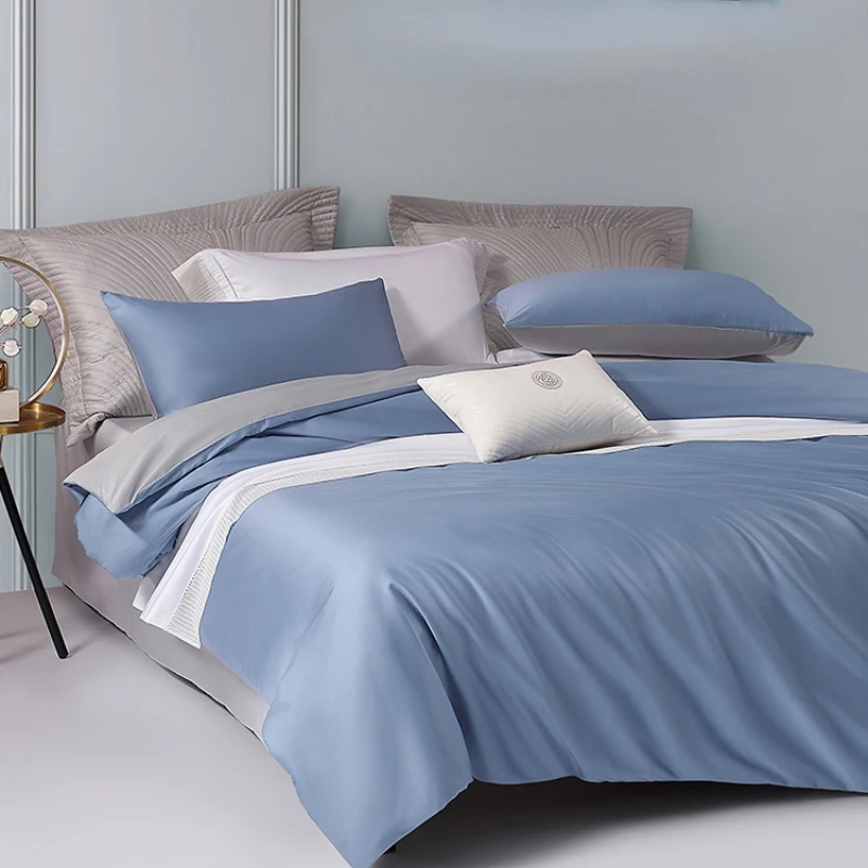 

Simple Four-Piece Set All Cotton Pure Cotton Long-Staple Cotton Bed Sheet Quilt Cover Plain Bedding