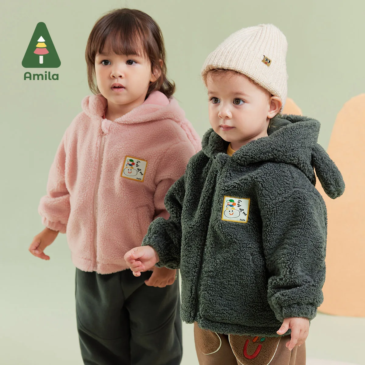 Amila Baby Boy Coat Winter New Multicolour Hooded Fleecing Big-eared Hat Cute Toddler Outerwear Baby Clothing