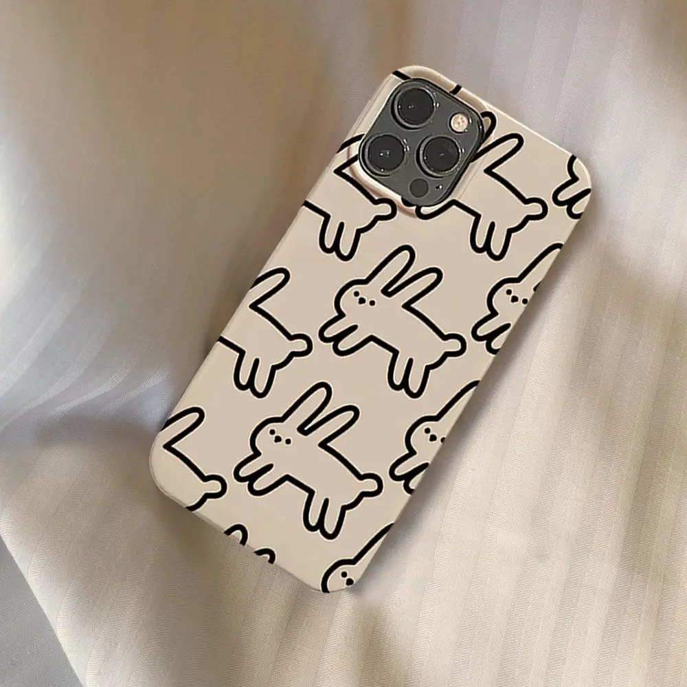 Simple Line Animal Rabbit Cute Phone Case For iPhone 11 13 14 15 Pro Max 12 Mini 7 8 Plus XR XS Max Soft Shockproof Back Cover