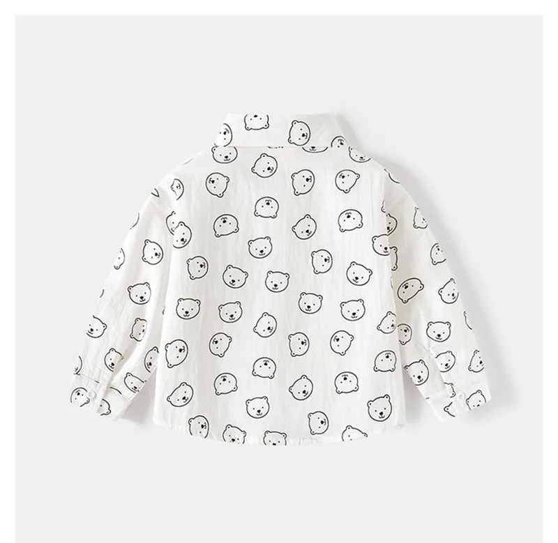 Cute Bear Kids Shirt Cartoon Stripe Blouse for Boys Girls