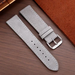Vintage Handmade Suede Leather Watchband with Stitching Details - 22mm (Gray)