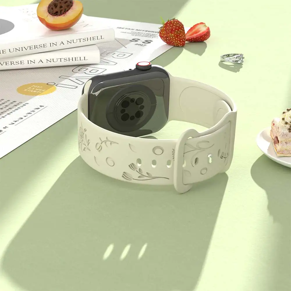 Floral Engraved Silicone Watch Band Bracelet