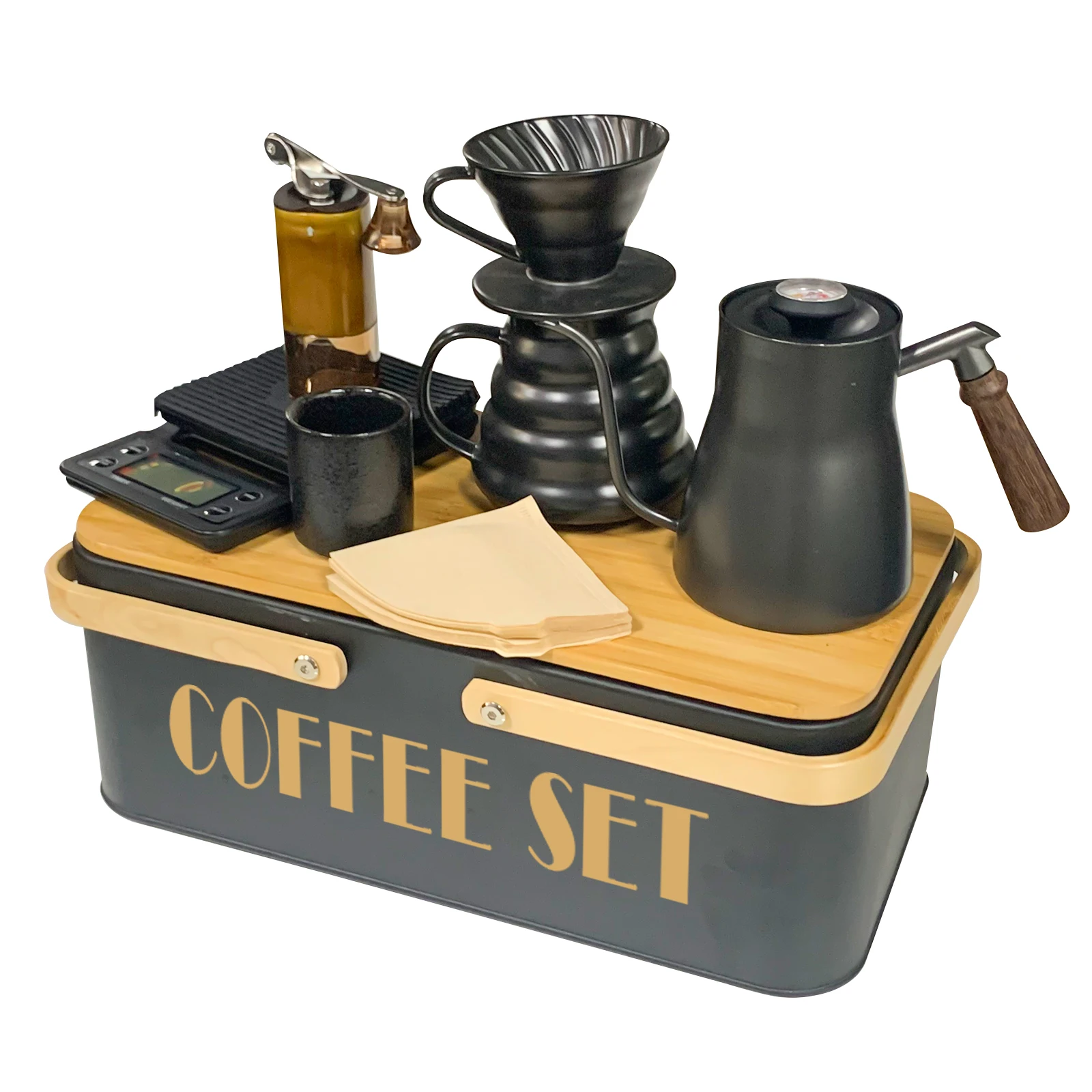 Coffee Set Portable Outdoor Travel Kit Manual Coffee Maker Gift Box with Pour  Over Coffee Kettle Coffee Grinder Cup Filter - AliExpress