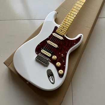 Custom ST White Electric Guitar with Maple Fretboard And Red Pickguard