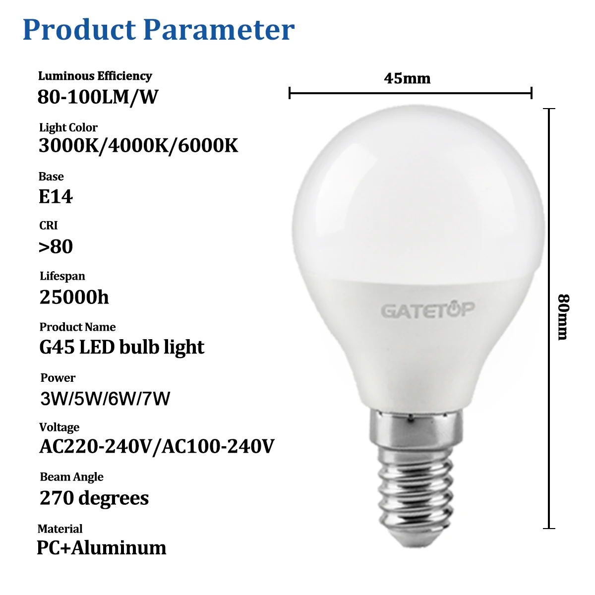 Eco-Friendly LED G45 E14 Light Bulbs - 5-Pack, Non-Flicker, Energy Efficient Lamp