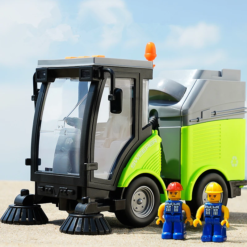 New Alloy Sweeper Model Diecast Road Cleaning Refuse Bin Classification Sanitation Vehicles Car Model Sound and Light Kids Gifts 3