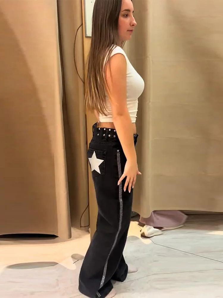 Y2K Sequin Straight Zipper Female Stars Jeans Fashion Loose Women Denim Pants 2026 Spring Wide Leg Female Trousers High Street 4