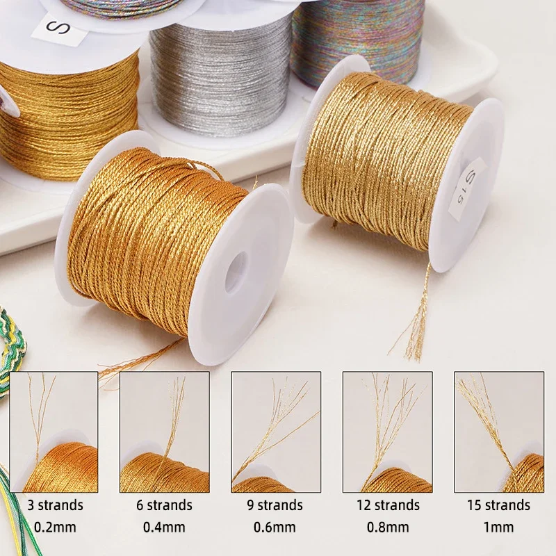 0.2mm-0.8mm Gold/Silver/Gradient Macrame Cord Thread Braided String for macrame cord
