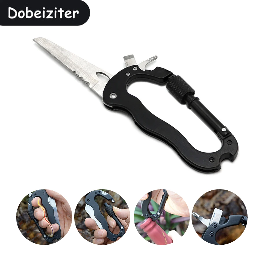 Camping 5 in 1 Outdoor Multi Function Mountaineering Buckle Screwdriver Carabiner Bottle Opener Wine Opener Survival_voghion.com