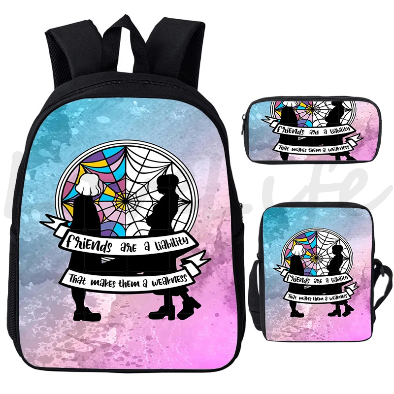 

Wednesday Addams Backpack Gothic Girl Print Large Knapsack Teenager Travel Bags Boy Girl Schoolbag Cartoon Book Bag 3 Pices Set