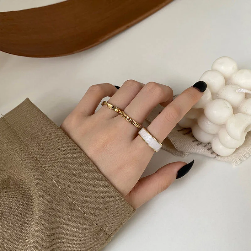 Ring Set Adjustable Rings Wedding Rings 3pcs/set Bohemian White Enamel Round Metal Ring Sets Geometric Twist Open Adjustable Rings Sets for Women Girl Wedding Jewelry