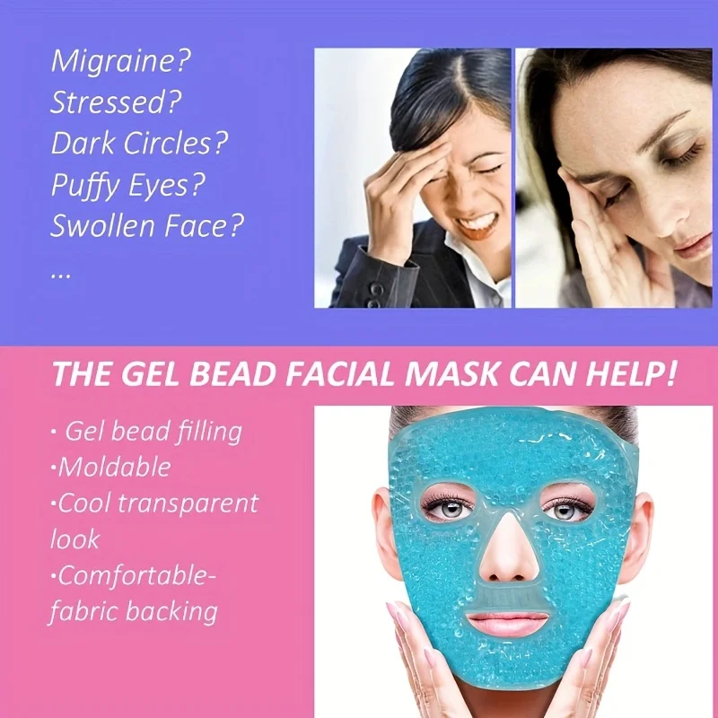 Revitalizing Gel Ice Face Mask with Comfort-Fit Elastic Band - Hot/Cold Therapy for Relaxation and Skin Care