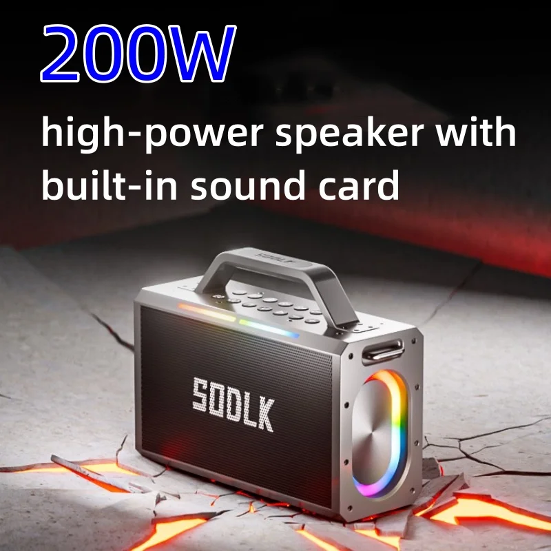

200W SODLK High Power Bluetooth Speaker Super Bass Outdoor Karaoke System Sound Card All-in-one Machine Home KTV with Microphone