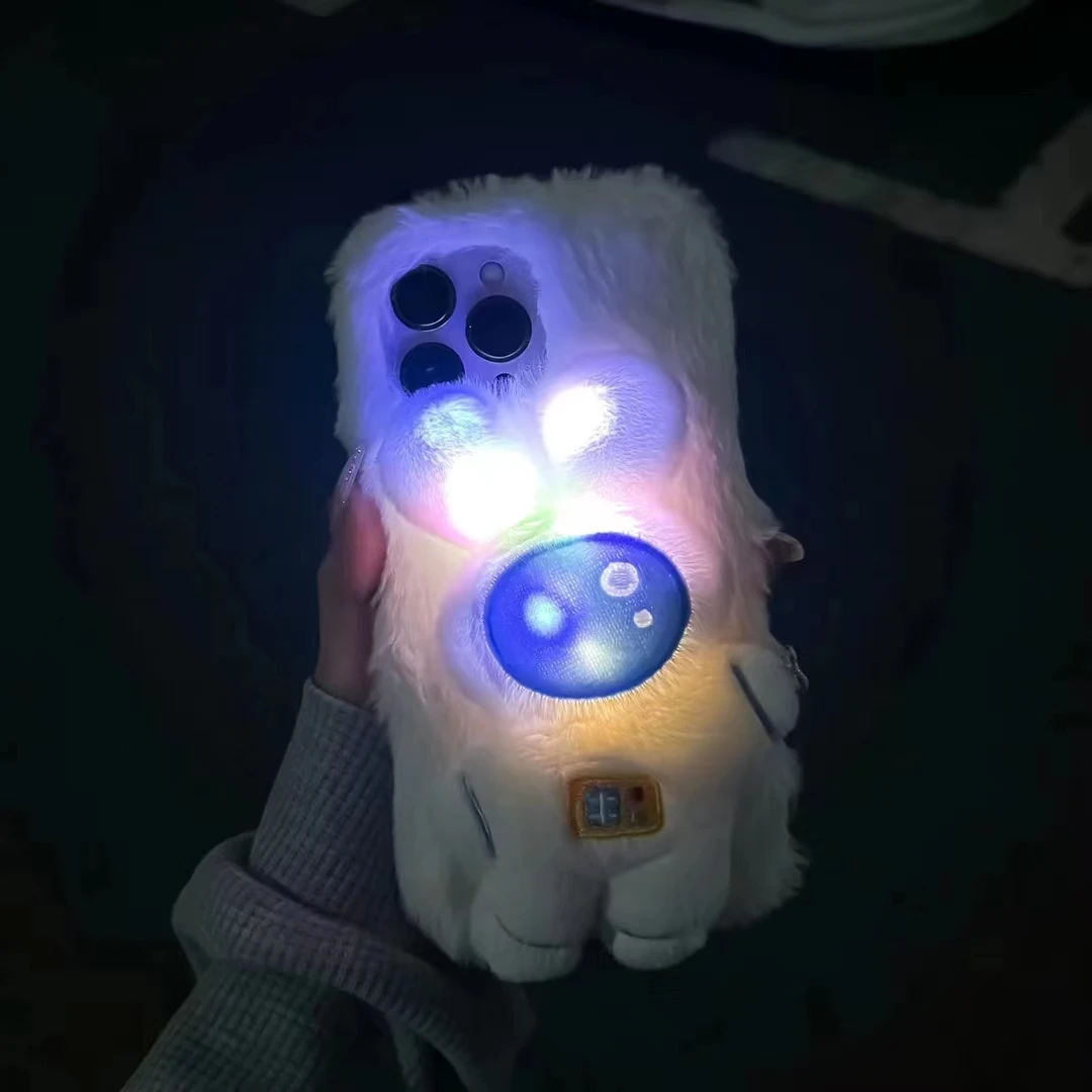 Luminous LED Light Flash Case for iphone 14 Pro Warm Astronaut Fluffy