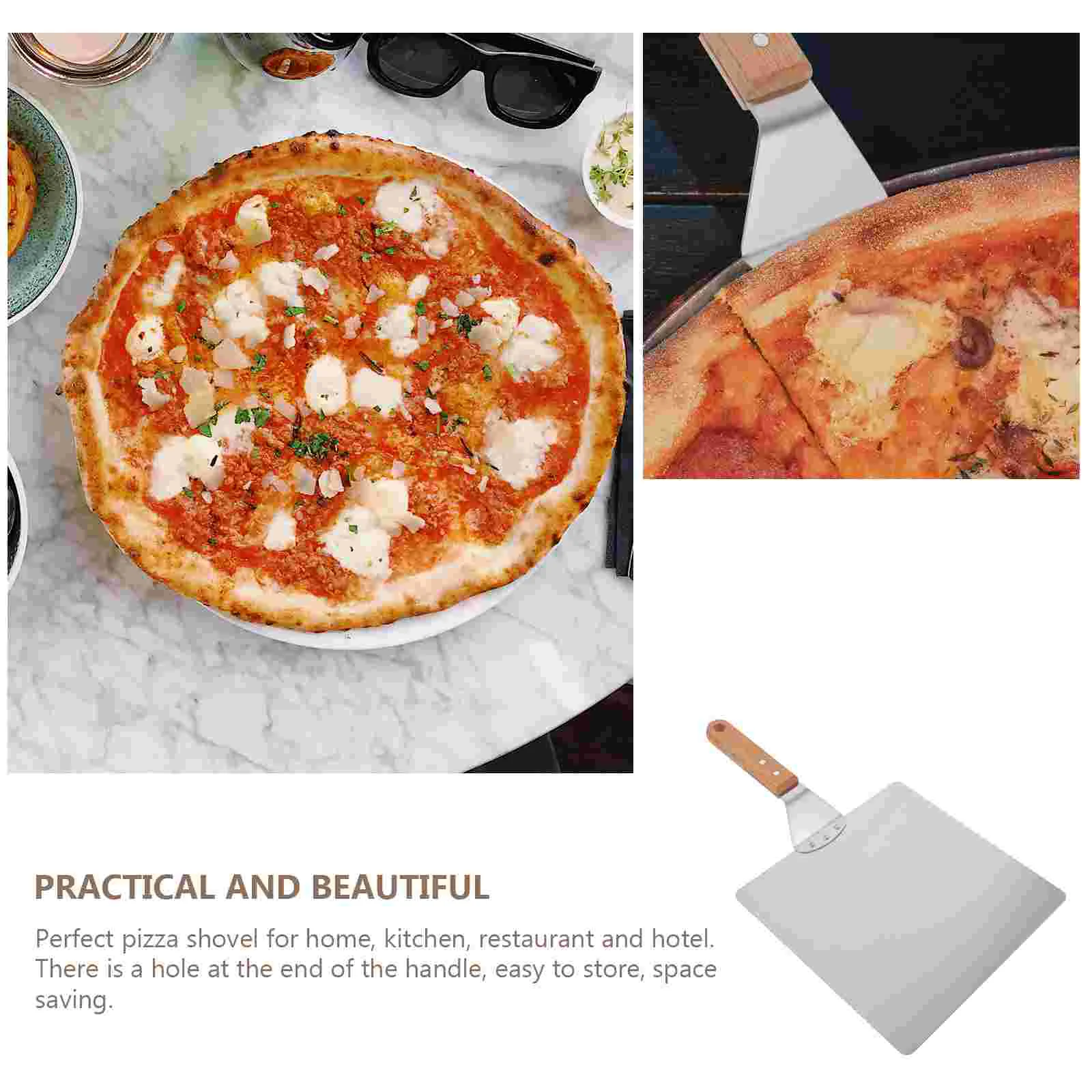 Stainless Steel Pizza Shovel Wooden Handle Lightweight Baking Tool Pizza Transfer Peel Kitchen Supply Oven Lifter Restaurant pizza peel