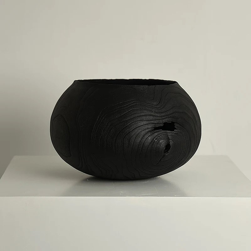 

Black carbonized wooden flower pots, Japanese style, silent wind, wooden vase decorations