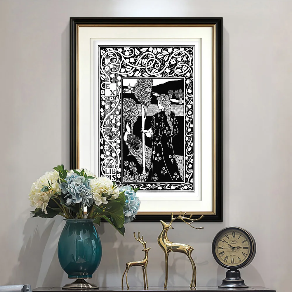 Louis Rhead Antique Print Art Poster Ex Libris Con Pavone Canvas Painting Living Room Decor Wall Stickers