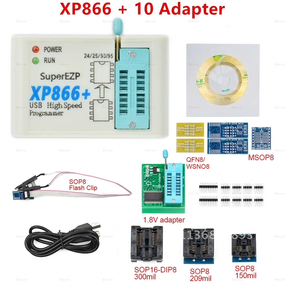 XP866 USB SPI 프로그래머 + 12 어댑터, 지지대 24 25 93 95 EEPROM 플래시 바이오스, 윈도우 2000 XP 비스타 7 8 10 용, 경쟁력 있는 가격