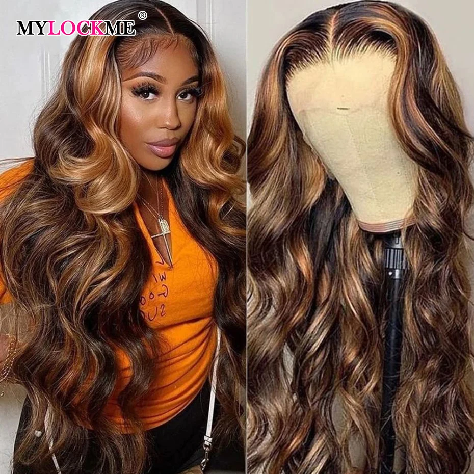 

Highlight Ombre Body Wave Lace Front Wigs Human Hair 13x4 Lace Frontal Wig For Women 4/27 Colored Lace Closure Wigs Pre Plucked