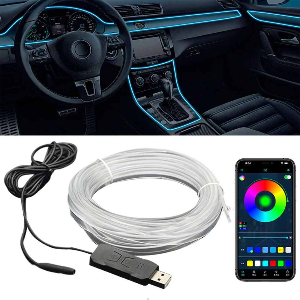 2/3 m Otomatik Ortam Aydınlatma Araba LED İç Şerit Işık USB ile RGB 16 Milyon Renk Fiber Optik Neon Dekoratif Lambalar