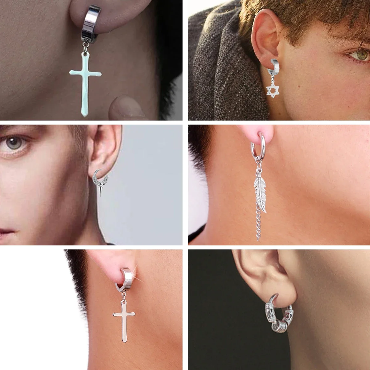 1Pair Fashion Cross Pendant Ear Clip Non Piercing Earrings Fake Earrings Gift for Men Women Jewelry ear clip earrings
