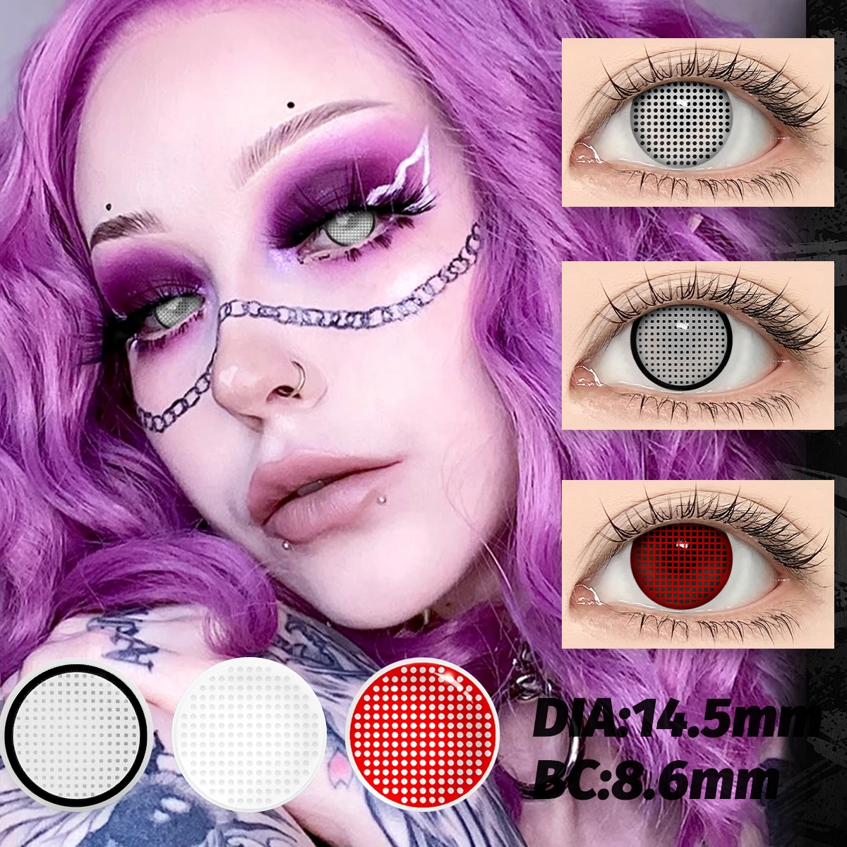 Vibrant Cyan Mesh White Colored Contact Lenses for Dramatic Cosplay & Halloween