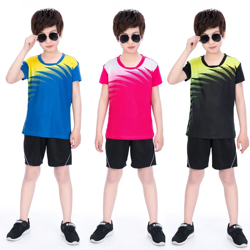 Camiseta e calções de badminton de secagem rápida infantil, poliéster, tênis de mesa, conjuntos de camisola, novo