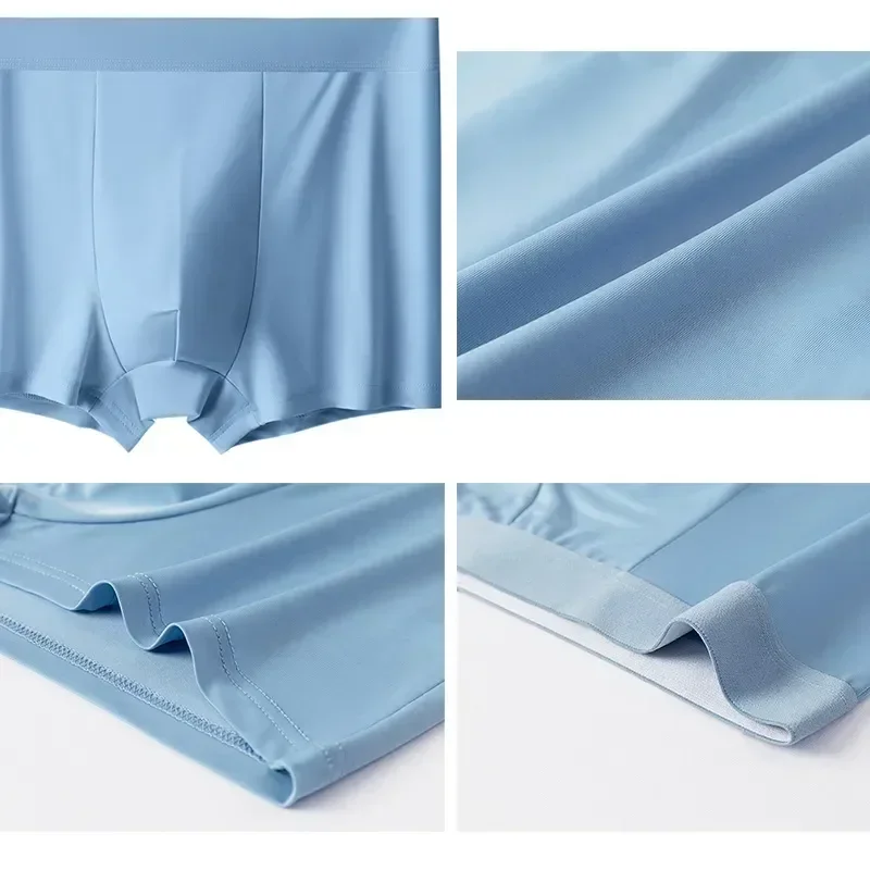 

Shorts Thin Underpants Seamless Mid Summer Men Elastic Color Silk Plus Ice Boxer 4pcs Waist Underwear Solid Size