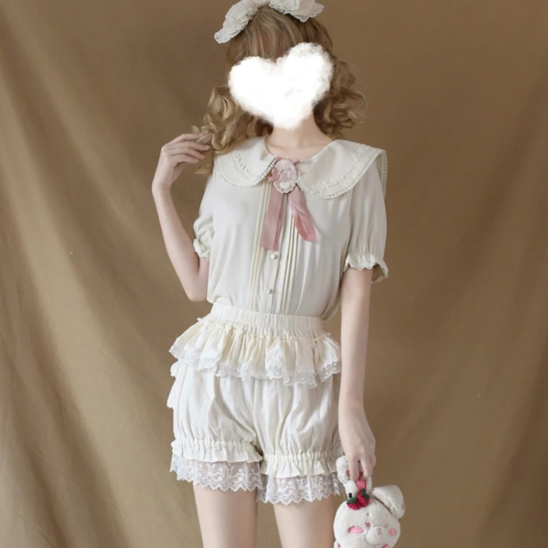 Victorian Gothic Lolita Safety Shorts Women Sweet Lace Ruffles Cotton Tiered Underwear Short Pants Girls Vintage Kawaii Bloomers Safety Shorts Safety Pants