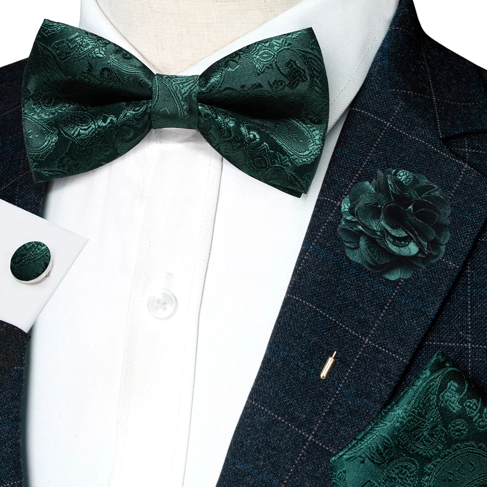 Champagne Silk Jacquard Paisley Bow Tie Set - Pre-tied Bowtie Brooch Hanky  Cufflinks for Weddings  Business