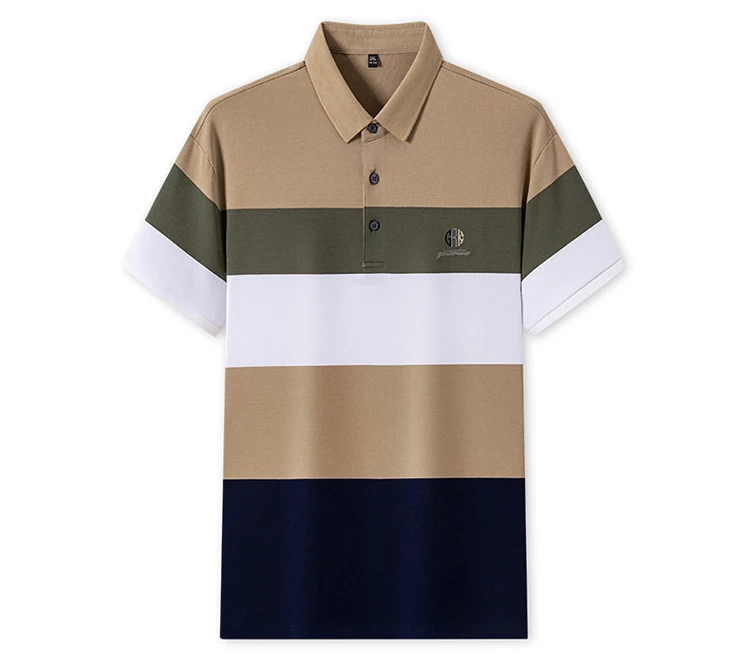 Men's Summer Casual Embroidery Polo Shirt, Breathable Short Sleeve Top with Ribbed Cuffs, 3-Button Placket & Color-Block Stripes 13 S629f310a9c80482ebdcb0a94ccb02c11M