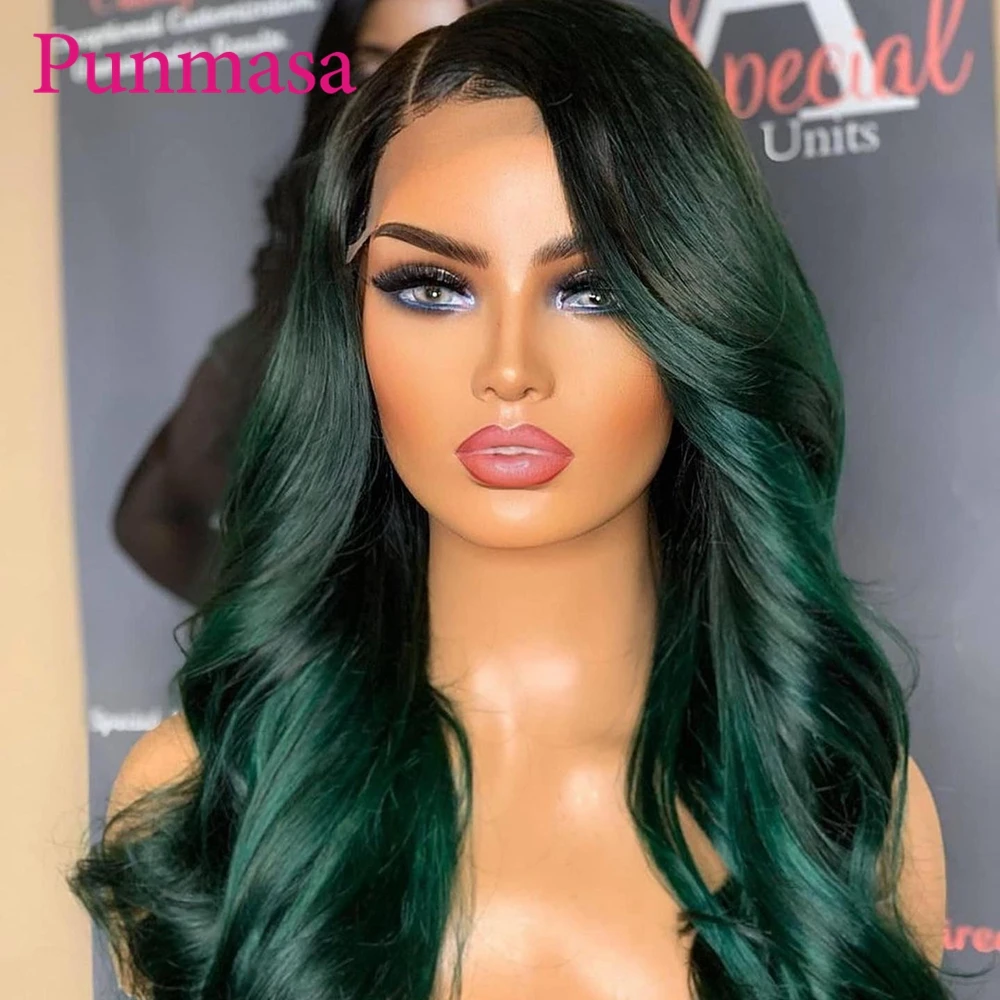 Punmasa Green Color Body Wave 13x6 Human Hair Wigs Transparent Lace Front Wigs for Black Women PrePlucked 200% 13X4 Frontal Wig