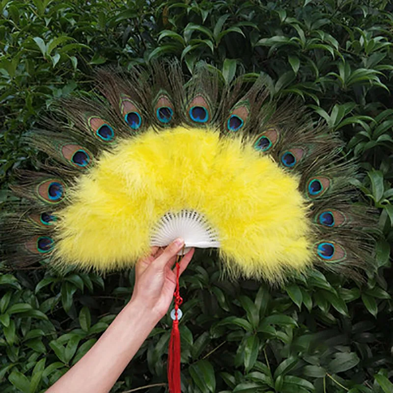 Traditional Portable Feather Folding Fan, Dance Hanfu, Women, Girls Craft Gift, Wedding Peacock Hand Fan, Party Decor