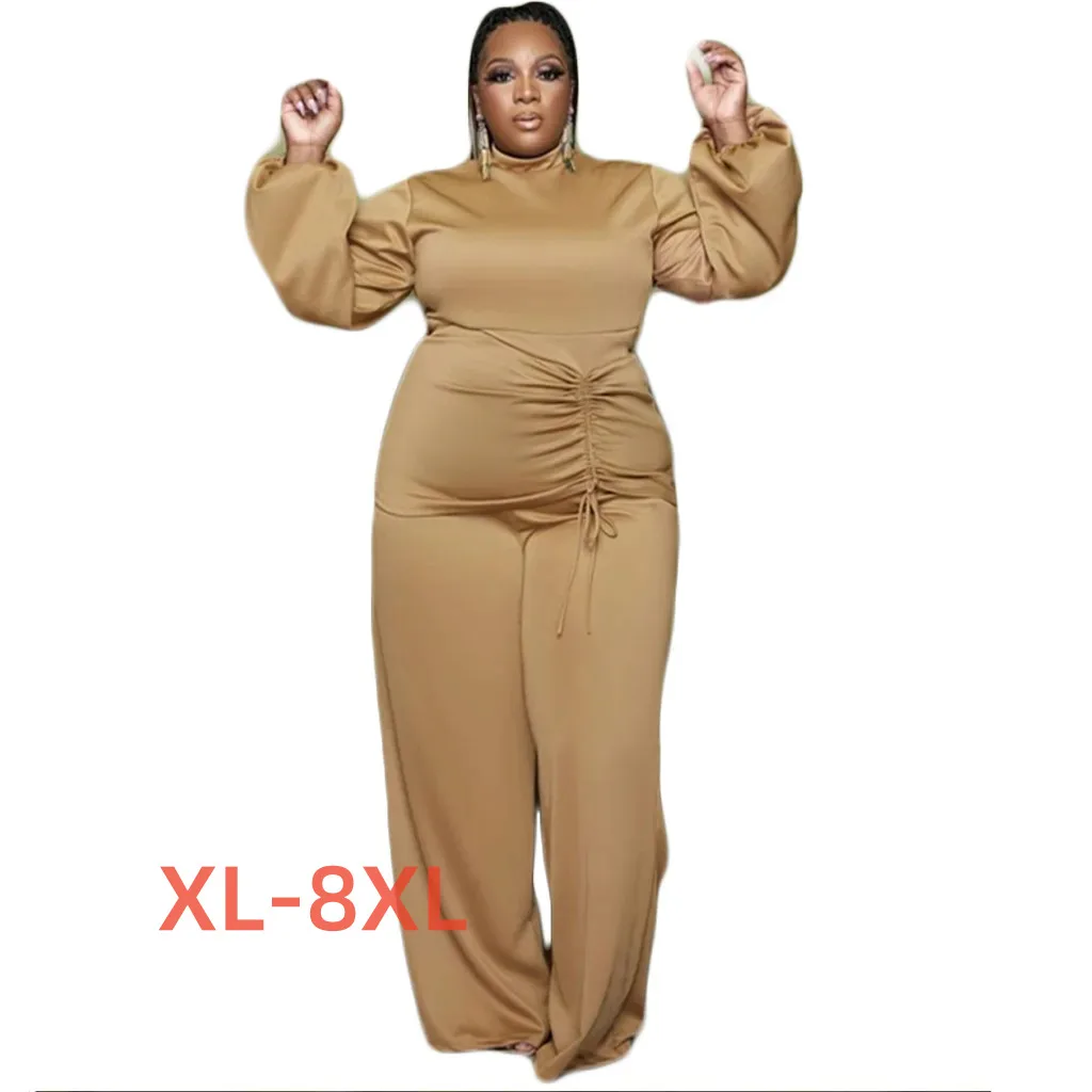 

Plus Size 4xl 5xl 6xl 7xl 8xl Long Sleeve Draw String Wide Leg Pant Suits Sexy Club Bohemian Retro Women Two Pieces Sets