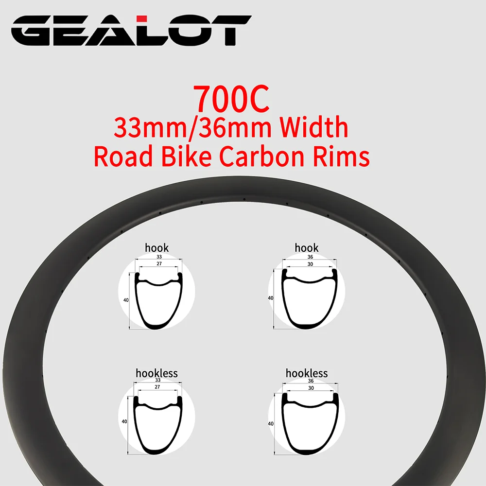 Carbon Bike Wheelset 33mm 36mm Width 35/40/45mm Depth Road Gravel Bicycle Disc Tubeless Clincher Wheel Hookless Hook Asymmetry
