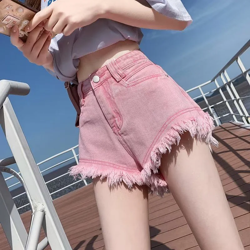 

Denim Short Pants for Women To Wear Pink Womens Shorts Raw Edge Wide Jeans Clothing New In Trend 2023 Cheap Casual Y2k Harajuku