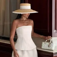 Summer straw hat black edging French elegant ladies seaside travel sun hat Hepburn style wide brim straw hat  кепка женская - Image 2