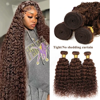 4 # Extensioni di Capelli Umani Ricci a Onda Profonda, Ciocche di Capelli Indiani Grezzi, 1/3/4 Pezzi, Colore Marrone Cioccolato