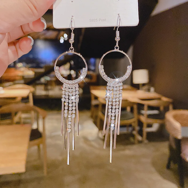 S629fca613c104c799fbfa9f8ef3d0eb61 Long Dangle Earrings For Women New Fashion Multi-layer Crystal Zircon Tassel Drop Earring Gold Color Luxury Jewelry Mallzona