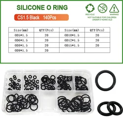 Premium Silicone Rubber O-Ring Seal Kit - High Temperature & Oil Resistant Gaskets for Plumbing and Pressure Washer Applications (Black 140Pcs CS1.5mm)