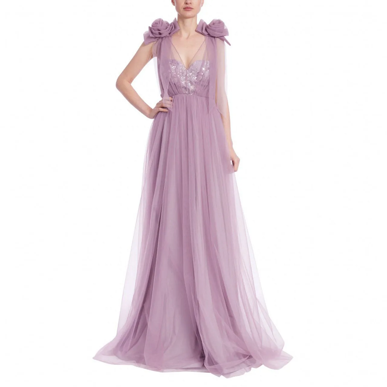 

Violet Party Dress Floral Shoulder A Line Soft Tulle Prom Gowns Beading Sequins Elegant Formal Dresses Back Zipper