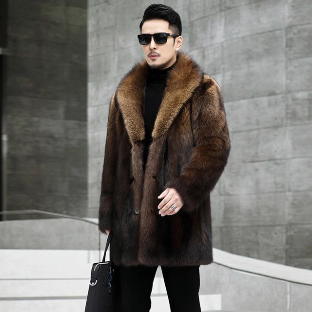 Men\'s mink coat The new winter imitation mink fur coat medium length plus size thickened warm 2