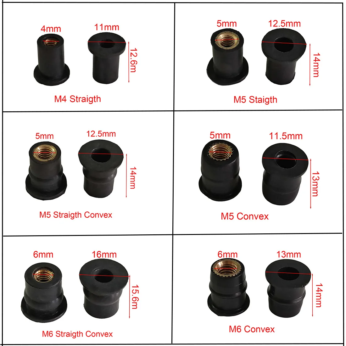 M4 M5 M6 Motorcycle Windshield Screws Bolts Nut 10/20/50/100pcs Metric Rubber Well Nuts Fastener
