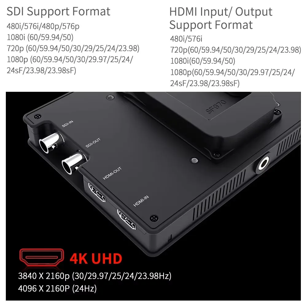 Feelworld FW703 7 Inch 3G-SDI 4K HDMI-compatible Monitor 7" IPS 1920x1200 Full HD Field Monitor Histogram Peaking Focus Zebra